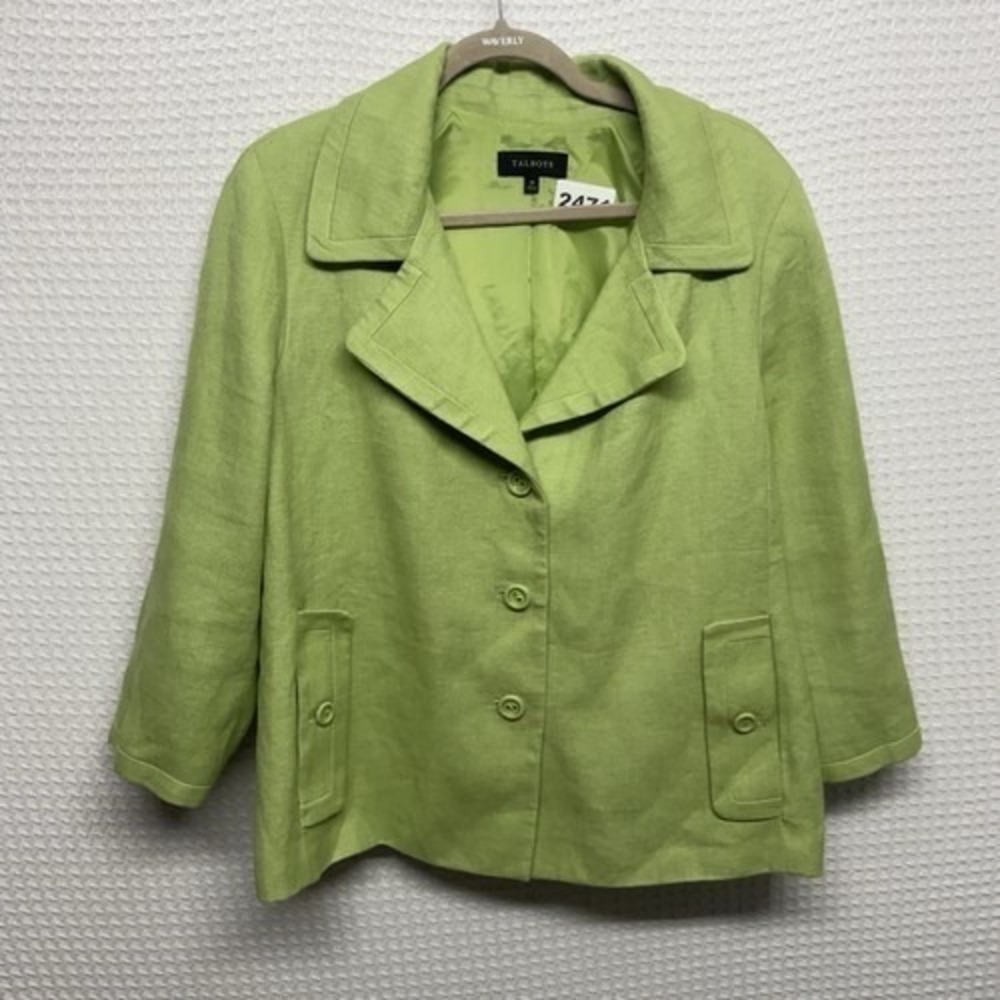 Talbots Green Jackie Fit 3 Button Front Blazer Jacket Women 18 Vietnam Linen/Pol
